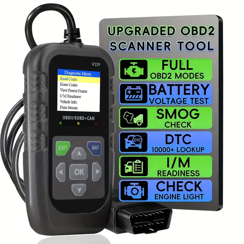 V119 OBD2 Scanner Code Reader  - Power Supply Tester recension och pris